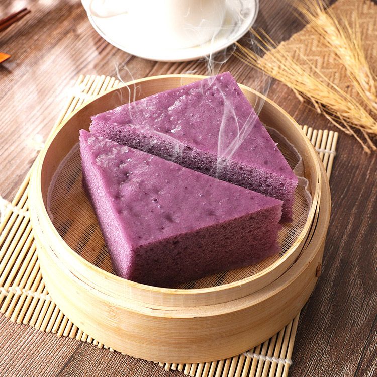 紫薯发糕(马拉糕)三角形松糕茶楼点心速冻早餐半成品