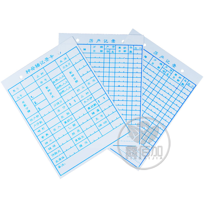 母猪产床 母猪记录卡分娩档案管理卡母猪配种记录表加厚种母猪记录卡