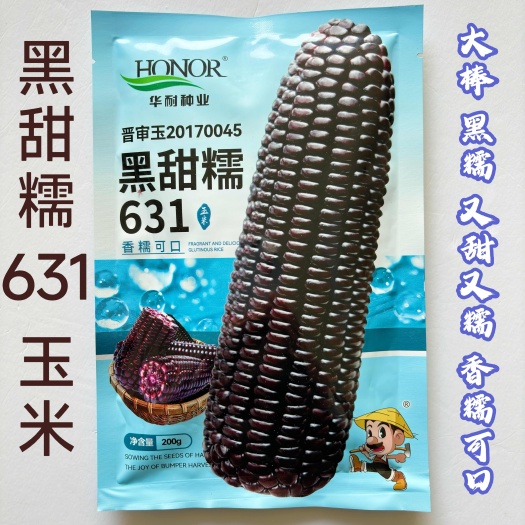 北京华耐黑甜糯631甜加糯玉米穗轴籽粒黑色黑糯甜加糯玉米种子