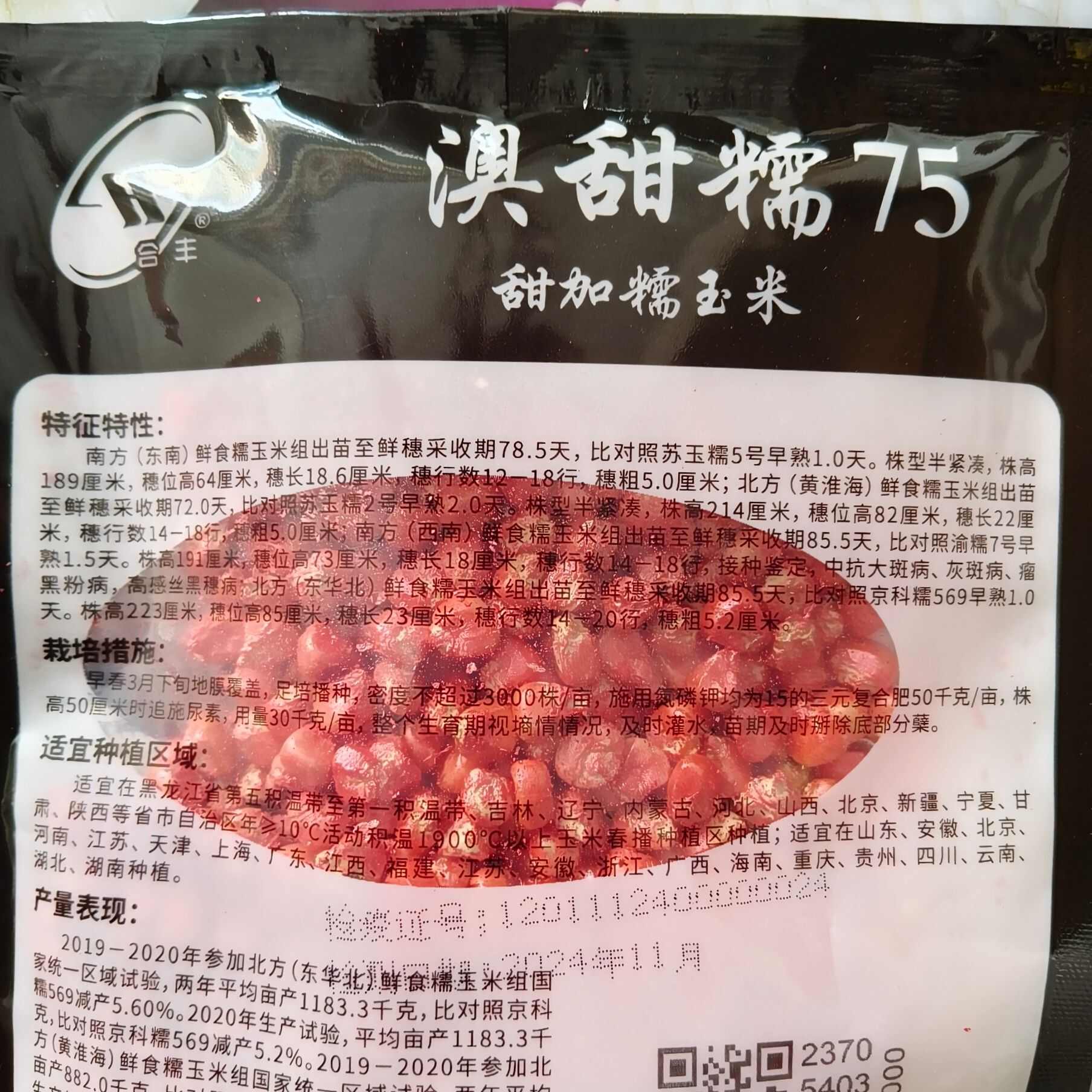 澳甜糯75玉米种子大棒甜加糯玉米种子 鲜食白糯玉米四大区审定