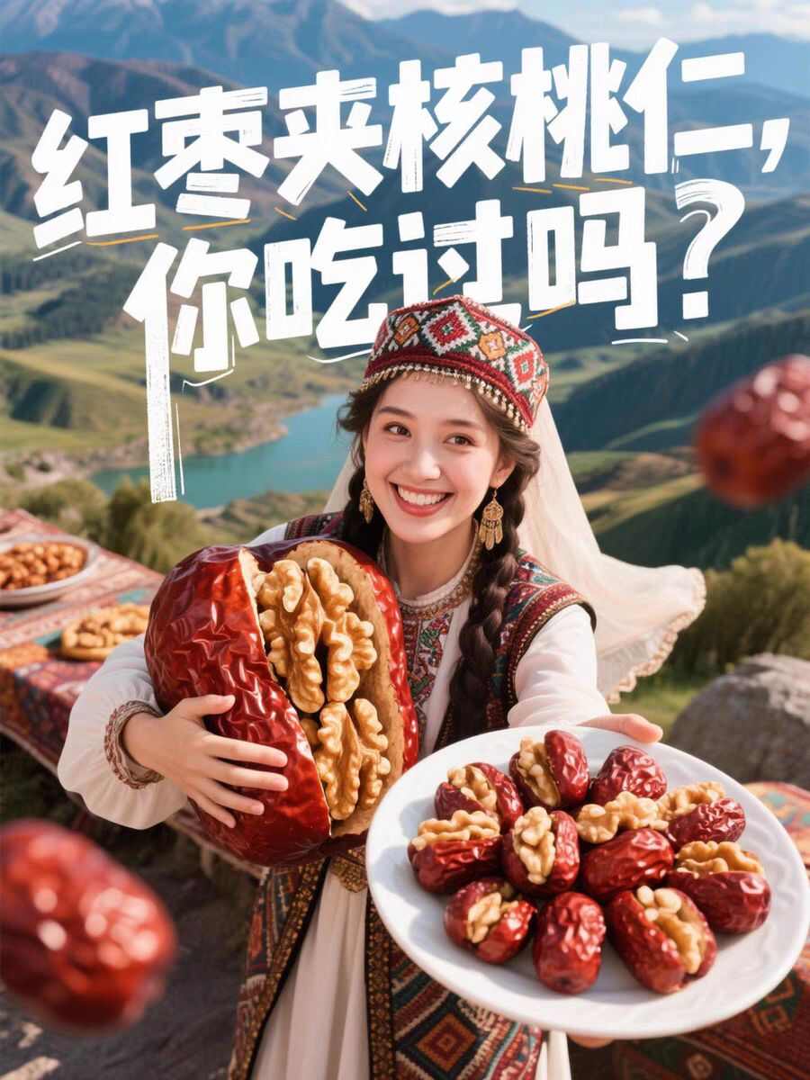 枣夹核桃新疆特产新疆大红枣夹心仁派旗舰店单独包装大个坚果