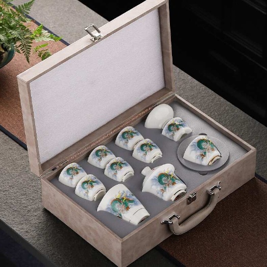 德化县羊脂玉茶具白瓷功夫套装飞龙在天泡茶壶整套家用轻奢高档盖碗茶