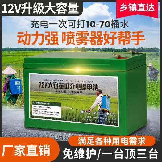 广州12V锂电池大容量农用打药机12V电动喷雾器电瓶音响照明灯蓄