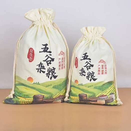 苍南县小米布袋抽绳束口帆布袋面粉抽绳包装袋现货大米五谷杂粮收纳布袋