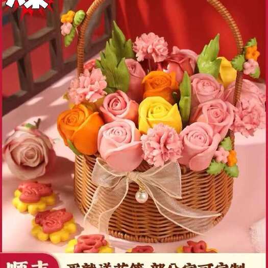 烟台胶东花饽饽玫瑰花篮送妈妈女神送长辈中秋节送老婆媳妇礼物礼盒