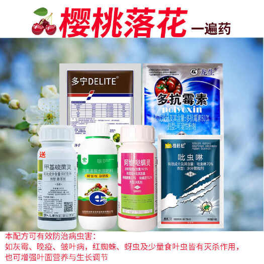 诸城市大樱桃花后药大樱桃专用药樱桃树灰霉晚疫皱叶红蜘蛛杀虫杀菌套餐
