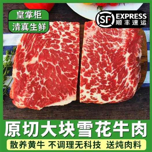 漯河清真原切雪花牛肉大块不调理雪花纹路高品质黄牛肉寿喜锅煎烤火锅