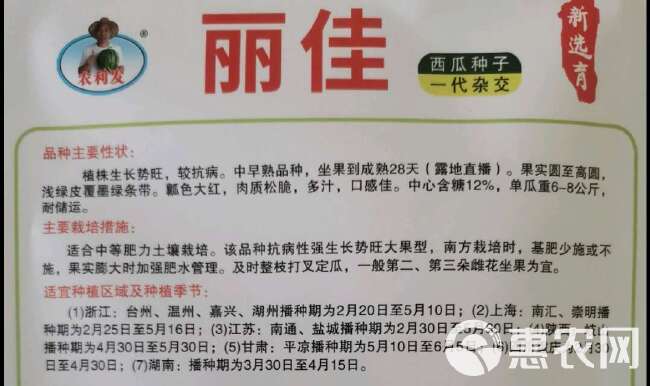 丽佳西瓜，圆形或高圆大红瓤松脆多汁，长势旺抗病强，不用底肥