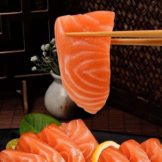 烟台200g国产虹鳟鱼整鱼三文鱼片料身拼盘即食切片冷冻生鱼片批发