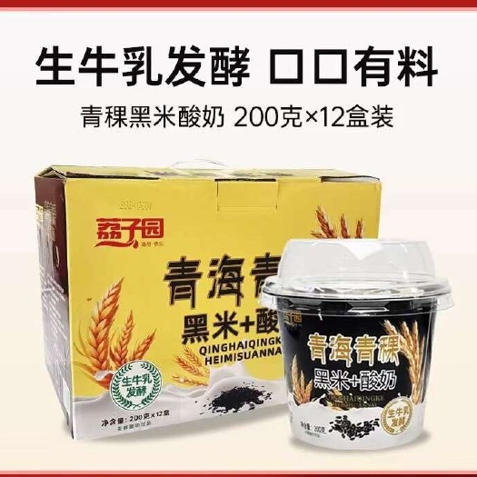 广州荔子园青海青稞黑米特产老酸奶生牛乳发酵酸奶200gx12杯