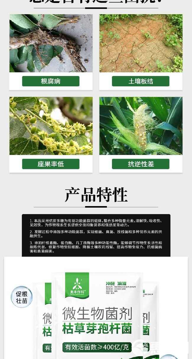 枯草芽孢杆菌微生物菌剂生根壮苗抗重茬防死棵根腐病枯萎病改土