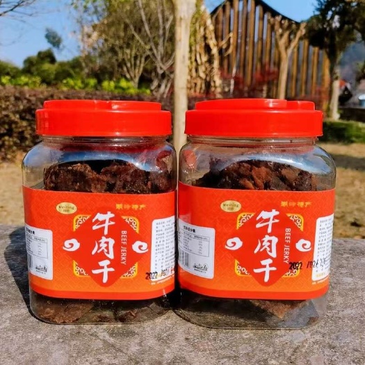 黄牛肉干浙江特产湖岭牛肉含罐500克/桶，批发，一件代发