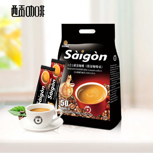 越南原装西贡猫屎味三合一速溶咖啡粉50条850g炭烧原味