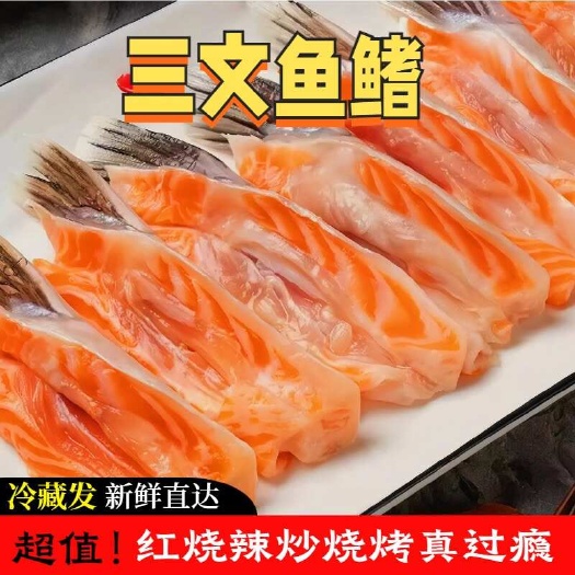 连云港现切新鲜三文鱼边角料三文鱼腩鱼鳍三文鱼翅烤鱼鳍清蒸鱼鳍烧烤食