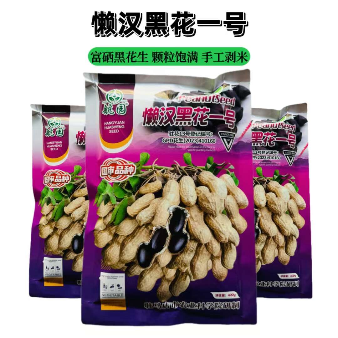 航园黑花生懒汉黑花一号黑花生种子 早熟大粒国审黑花生种子