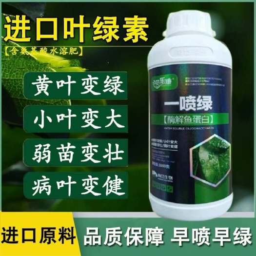陆丰市正品黄叶一喷绿叶面肥蔬菜家用营养液叶绿素绿叶通用型有机水溶肥