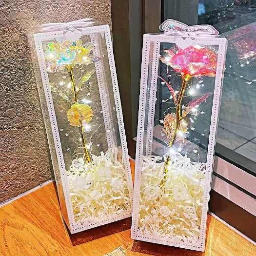 沭阳县新款七彩炫光玫瑰花束仿真永生花装饰摆件拍照道具生日礼物送女友