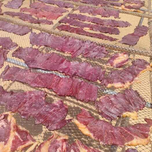 东方市现宰杀散养小黄牛，自然晒干的牛肉。