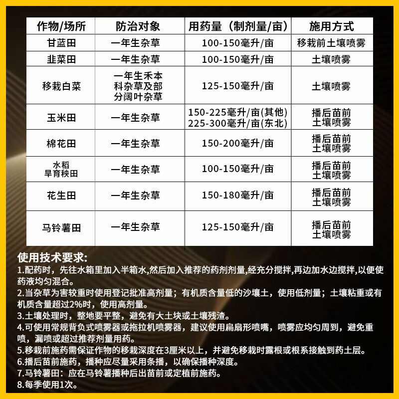 龙灯施田补330克/升二甲戊灵苗前封闭除草农药作物芽前除草剂