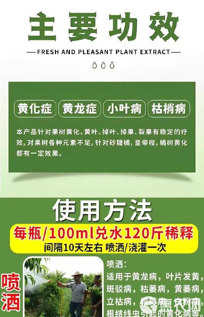 黄化病专用果树黄叶病叶子黄叶斑黄叶落花落果果树通用