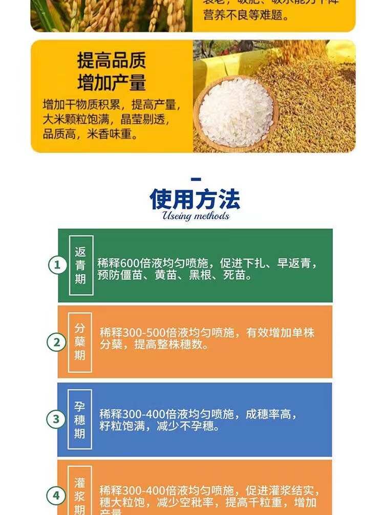 水稻黄金增产剂穗氨基酸微量元素叶面肥抗倒伏分蘖返青灌浆肥早熟
