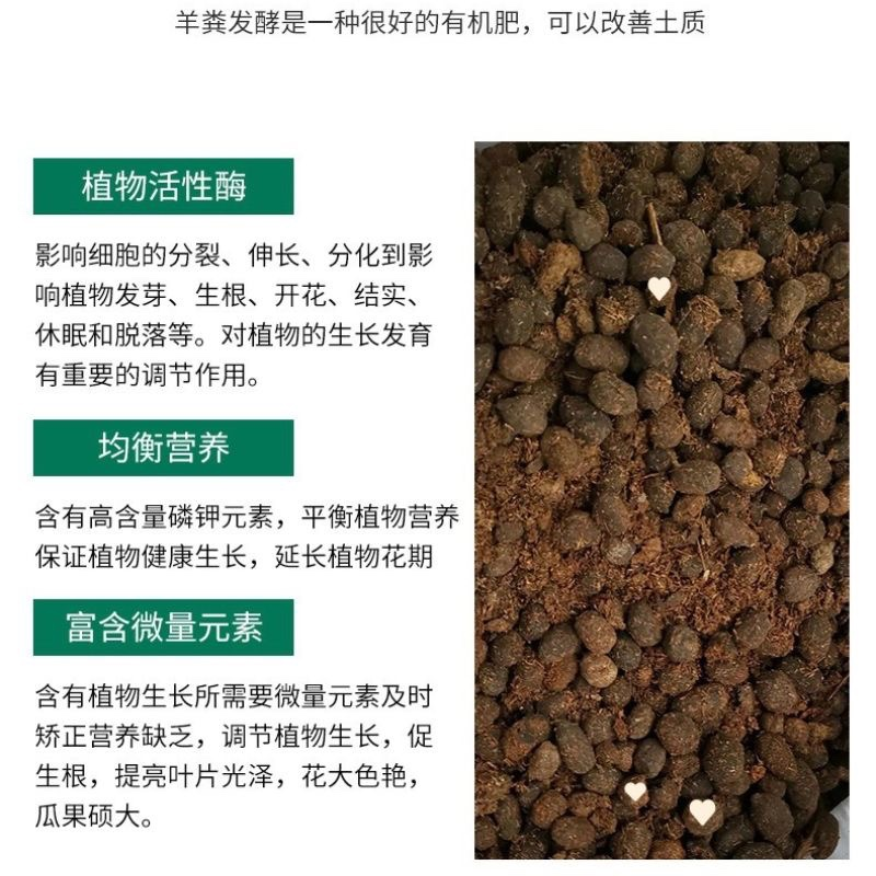 羊粪发酵有机肥花肥纯羊粪蛋粒有机肥料种菜专用蔬菜花卉通用花肥