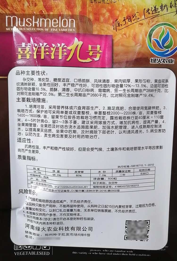 喜洋洋九号博洋甜瓜种子 薄皮肉厚 果皮花条纹 脆酥清香 抗病