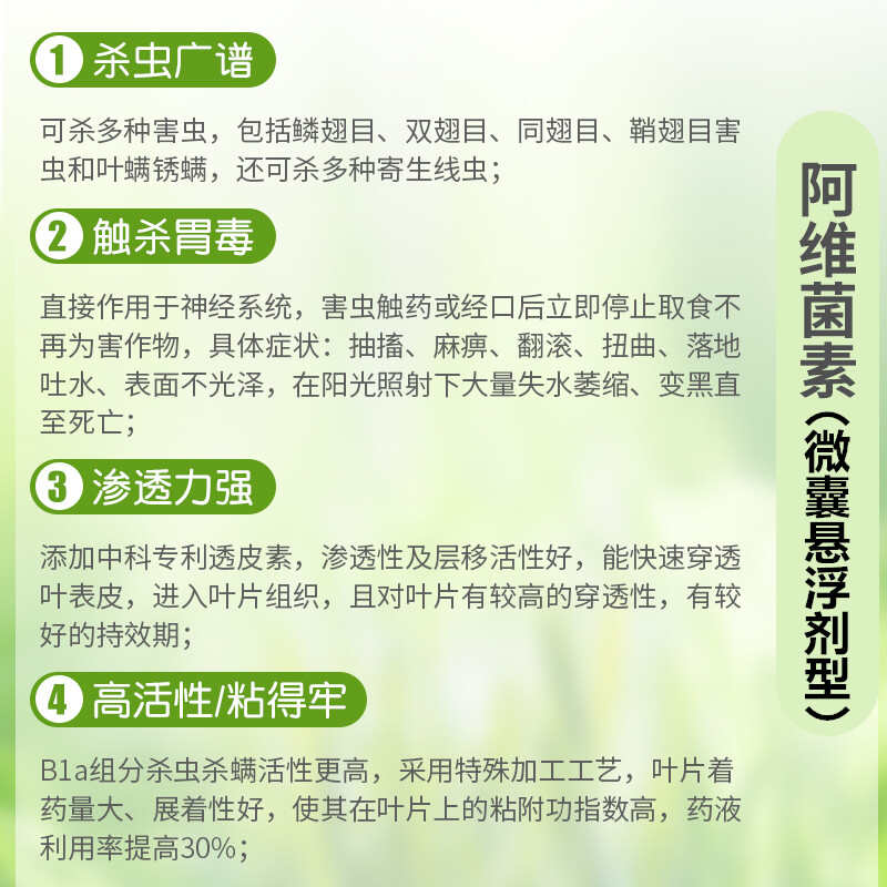 中科透皮10%阿维菌素茵素果树蔬菜花卉红蜘蛛卷叶螟农药杀虫剂