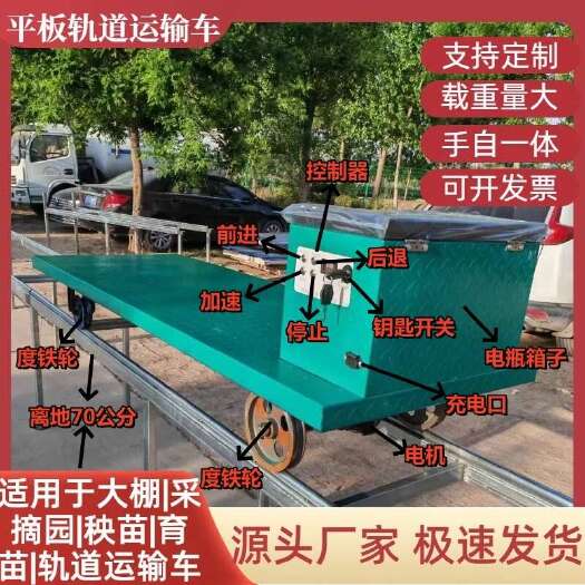 嘉祥县大棚轨道车电动平板运输车果园遥控平板轨道运输车蔬菜农用运输车