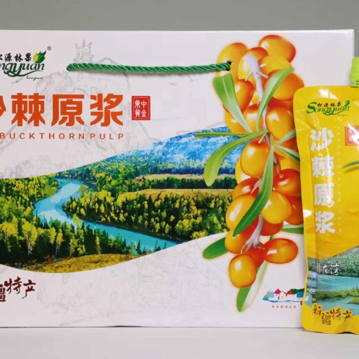 布尔津县新疆原产地直发、天然维生素松源林果沙棘原浆500g*8袋