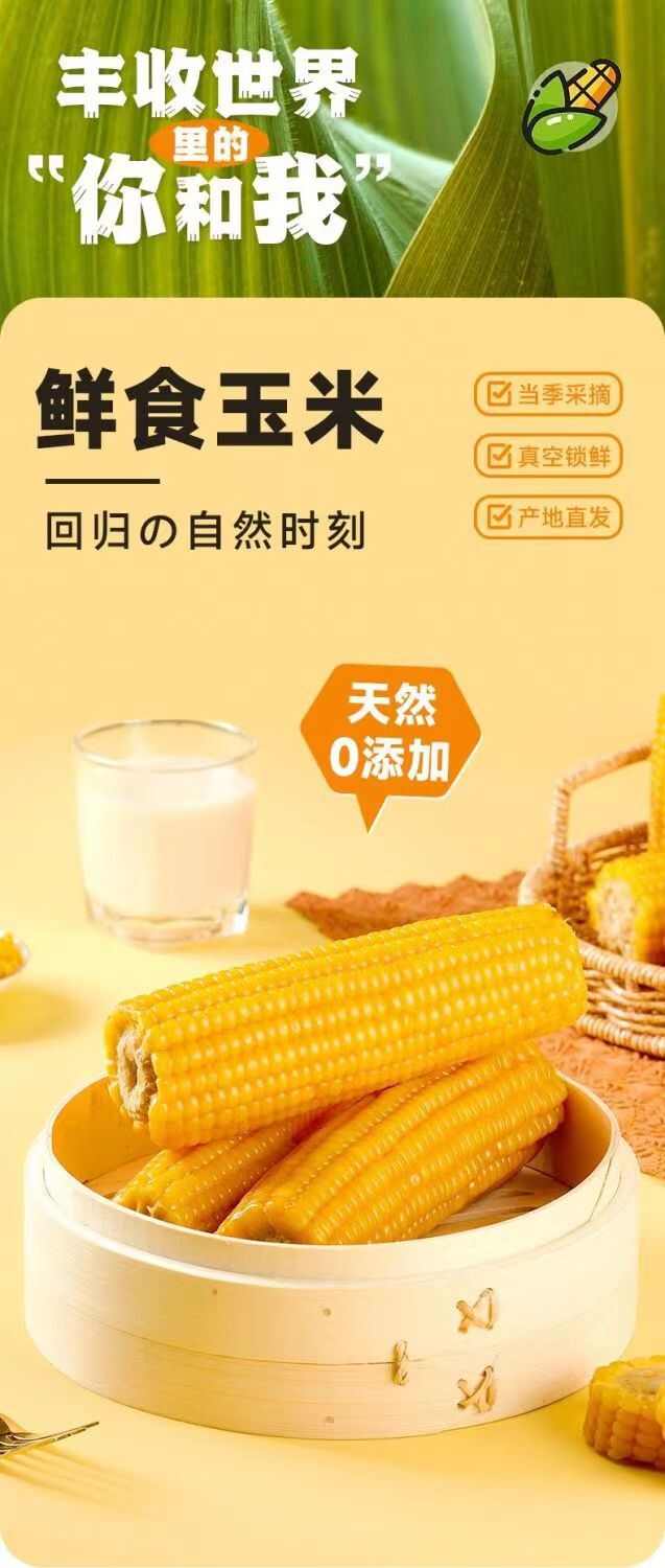 黄糯玉米200克*10根绿色食品东北黑土地非转基因无添加软糯