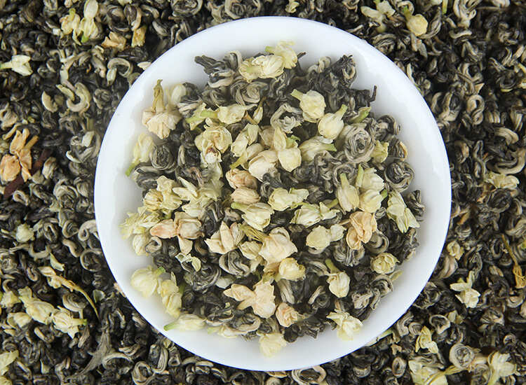 茉莉花茶茉莉香珠特级茉莉曲螺茉莉女儿环飘雪白毫银针