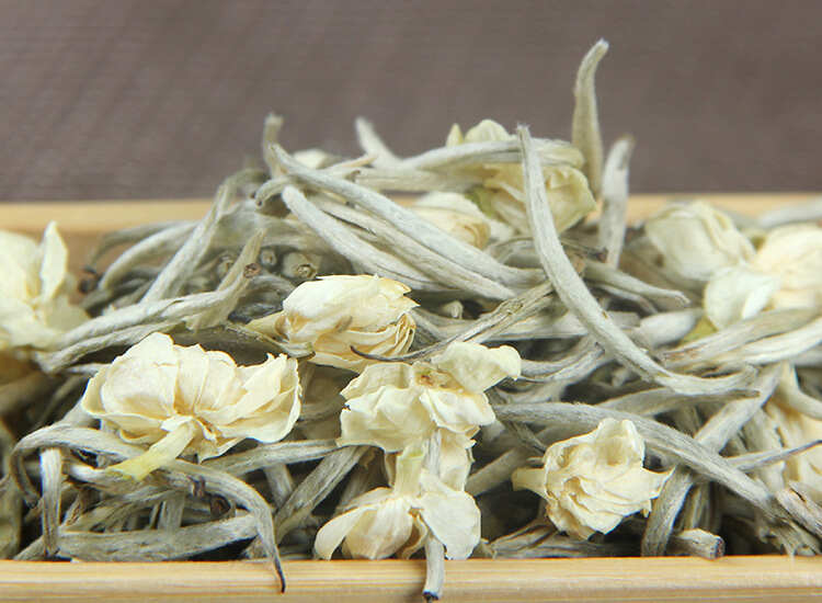 茉莉花茶茉莉香珠特级茉莉曲螺茉莉女儿环飘雪白毫银针