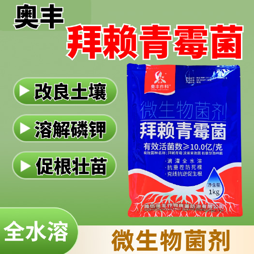 潍坊奥丰拜赖青霉菌促根壮苗溶解磷钾改良土壤抗重茬防死棵全水溶