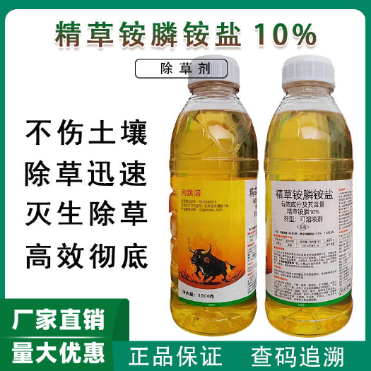 商丘精草铵膦铵盐10%正品杀恶性杂草小飞蓬牛筋草果园茶园除草剂
