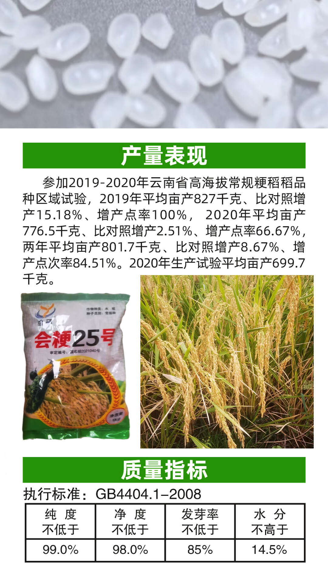 会粳25号高海拔常规稻水稻种子