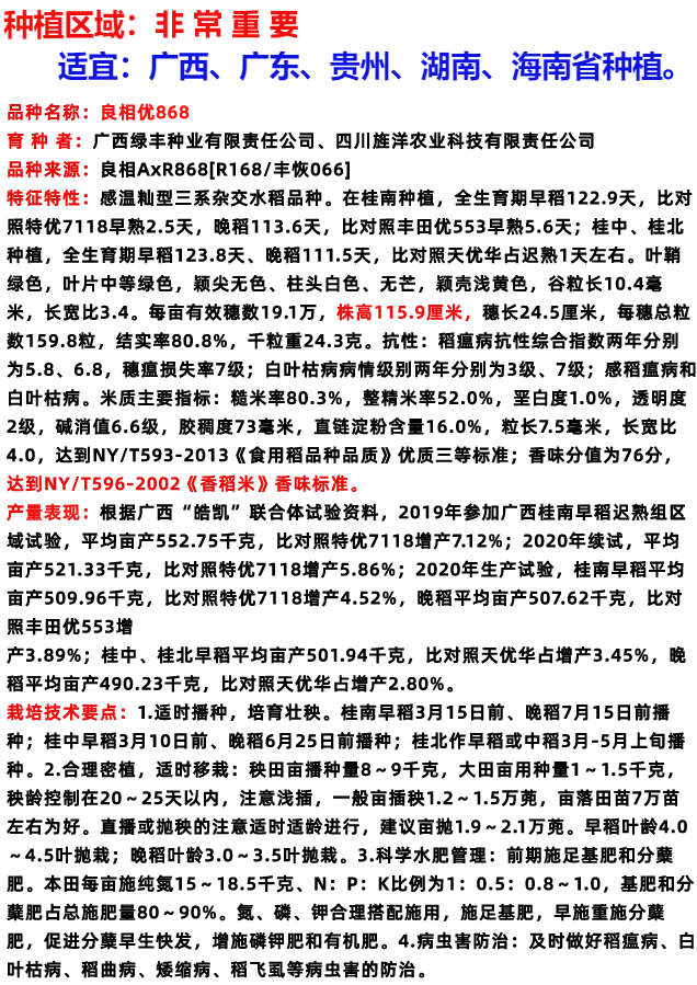 良相优868浓香型水稻种子