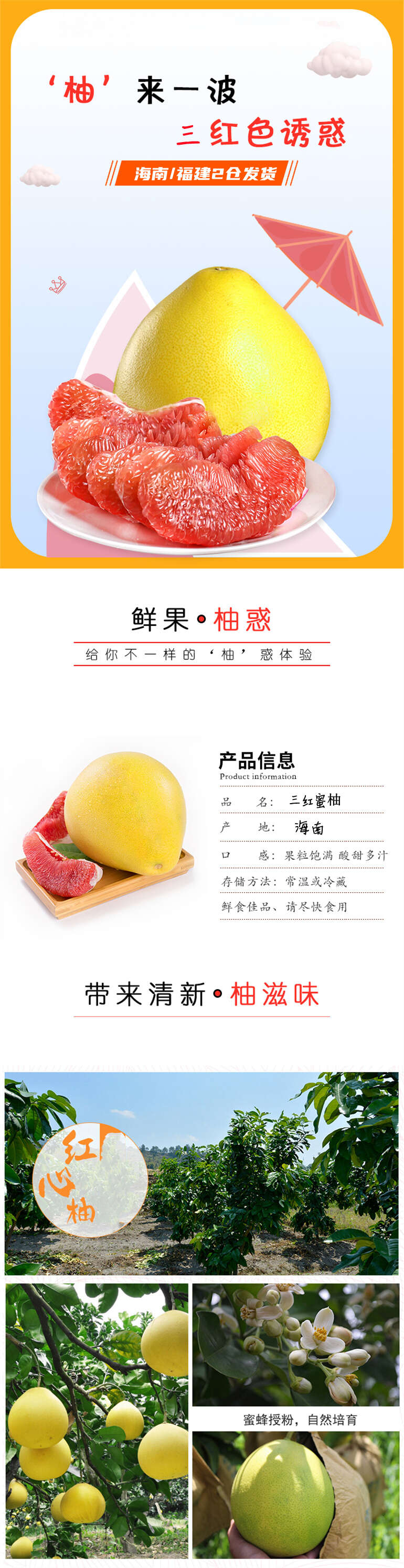 福建红心柚红肉柚三红柚子新鲜手掰柚应季水果礼盒琯溪三红柚水果