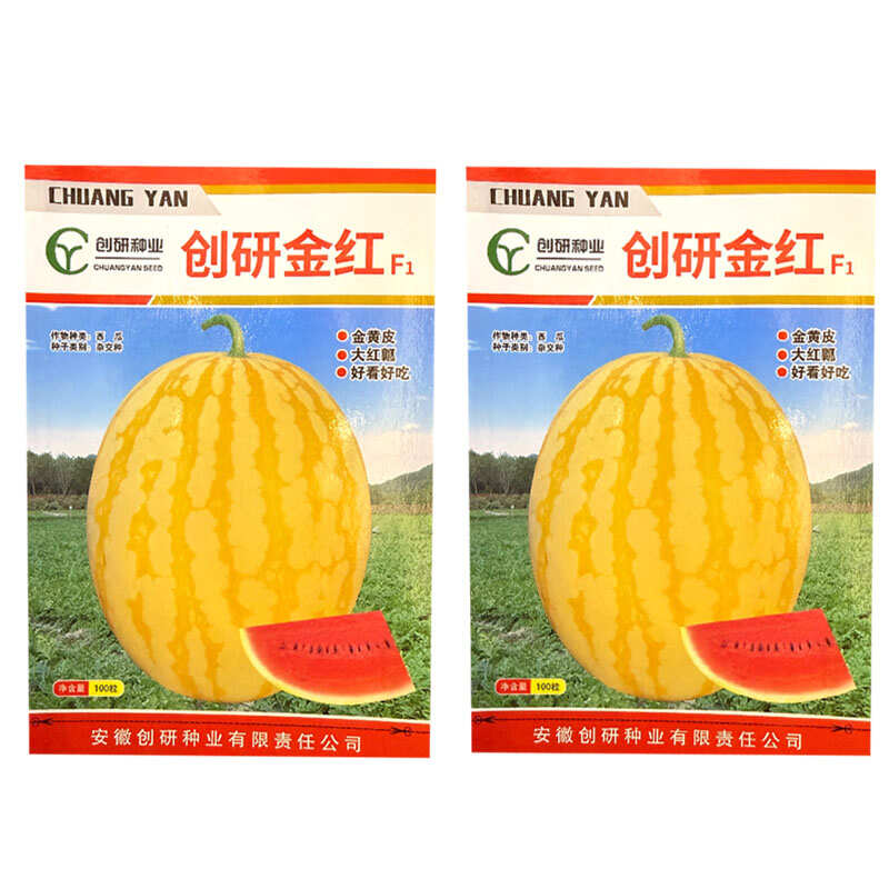 创研金红黄皮红肉西瓜种子杂交早熟红瓤西瓜种籽基地种植