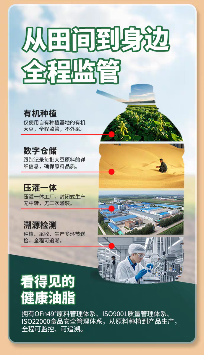 福养有机压榨大豆油非转基因三级笨榨大豆油5L大桶装家用食用油