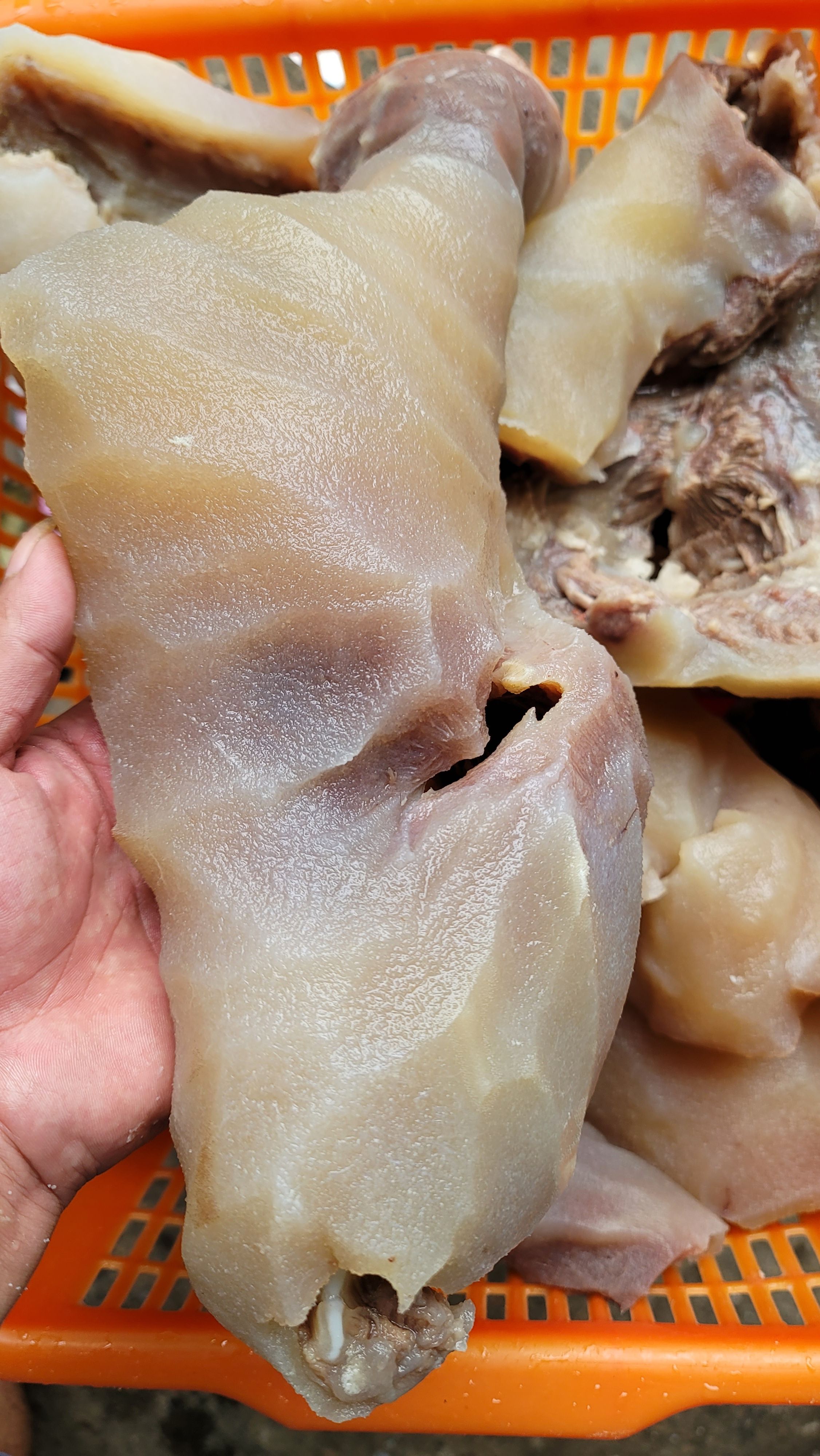 刀削带肉牛头皮、牛杂切配适用