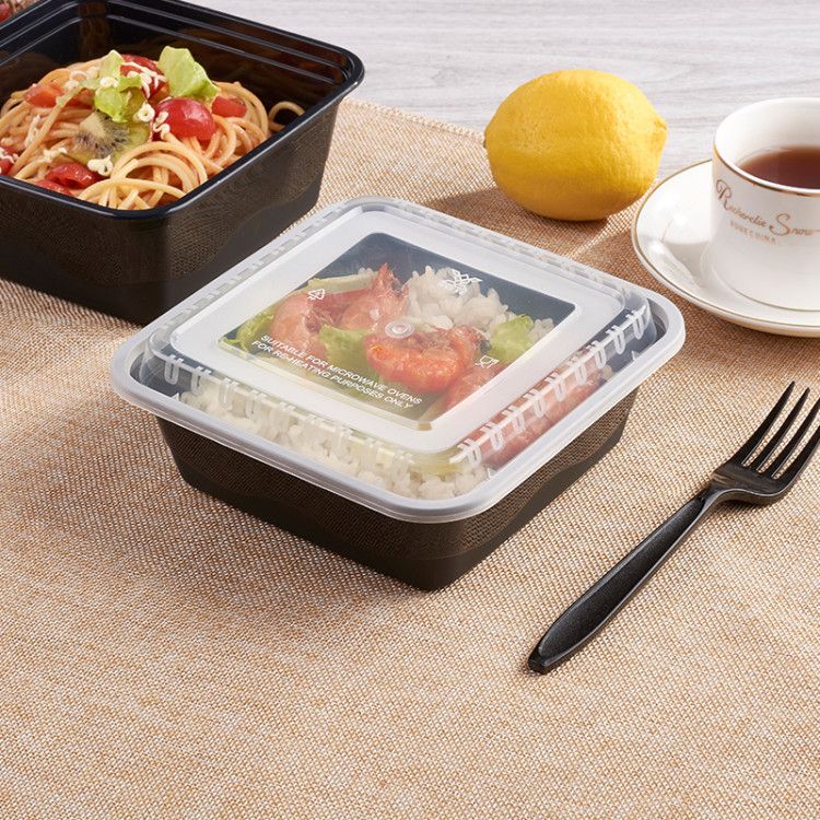  1000ml高档长方形黑色包装盒外卖打包盒