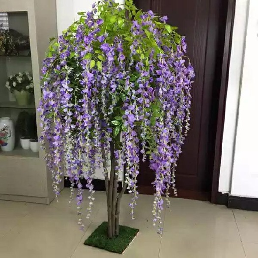 仿真紫藤树假树假花客厅装饰绿色绿植物落地绢花盆栽实木