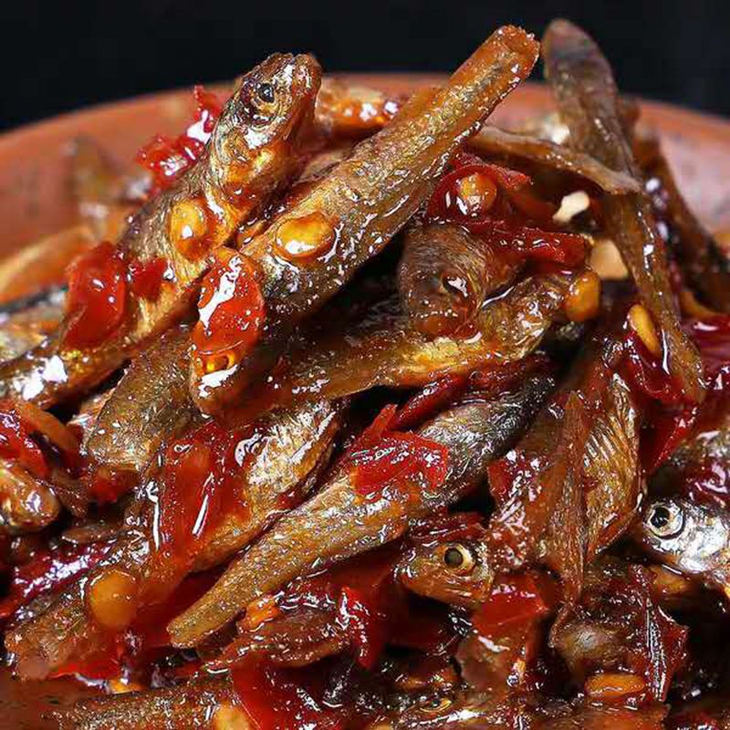  湖南特产香辣柴火鱼干下饭菜蒜蓉辣椒酱彩椒酱火培鱼农家自制罐