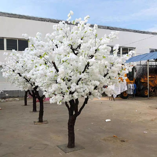 沭阳县仿真花草 仿真树  白色仿樱花树加密三层花朵桃花树许愿树商城
