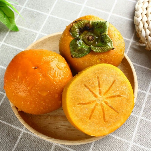  柿子水果柿子脆柿硬柿子脆甜柿子山西甜脆柿子5斤包邮批发