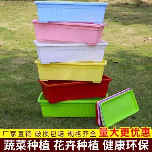 宿迁家庭种菜盆多色 加厚长方形塑料花盆 阳台菜园花盆送托盘塑料