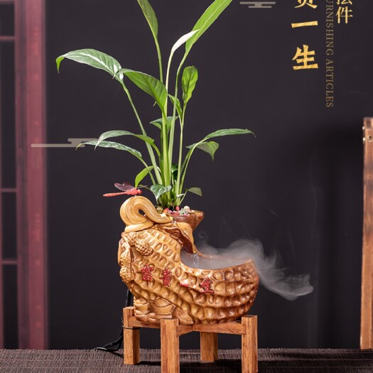 德化县 花盆花器陶瓷招财流水摆件，水培客厅茶桌办公室盆栽摆件