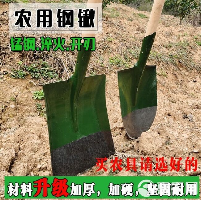  铁锹农用羊铲挖土工具尖头平头小号木柄加厚锰钢淬火钢锹铁锨铁