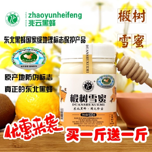饶河县椴树蜜  买一赠一 兆云黑蜂 东北黑蜂 椴树雪蜜 纯蜂蜜500g 饶